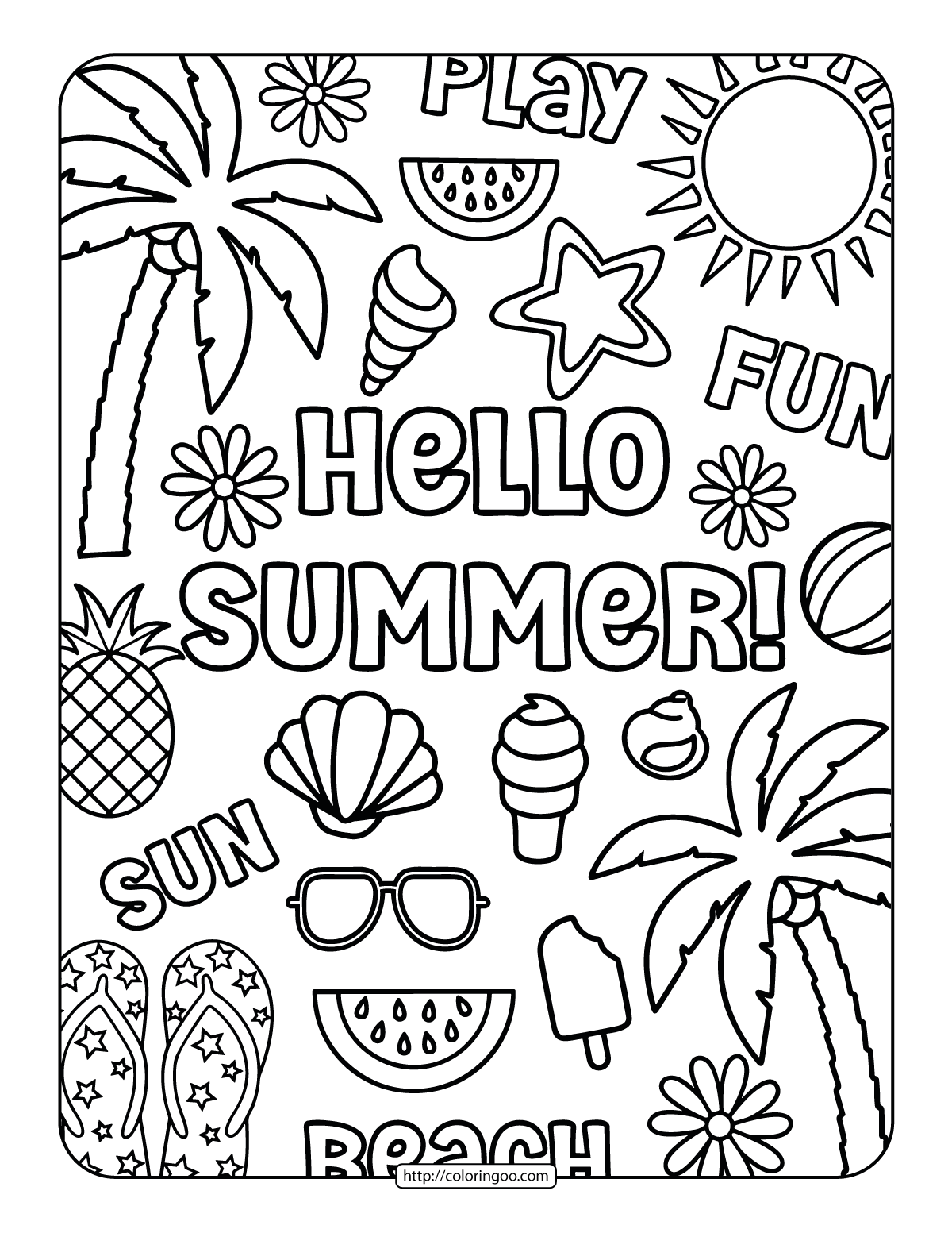 hello summer coloring sheet