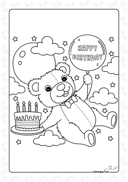 Happy Birthday Bear Coloring Page