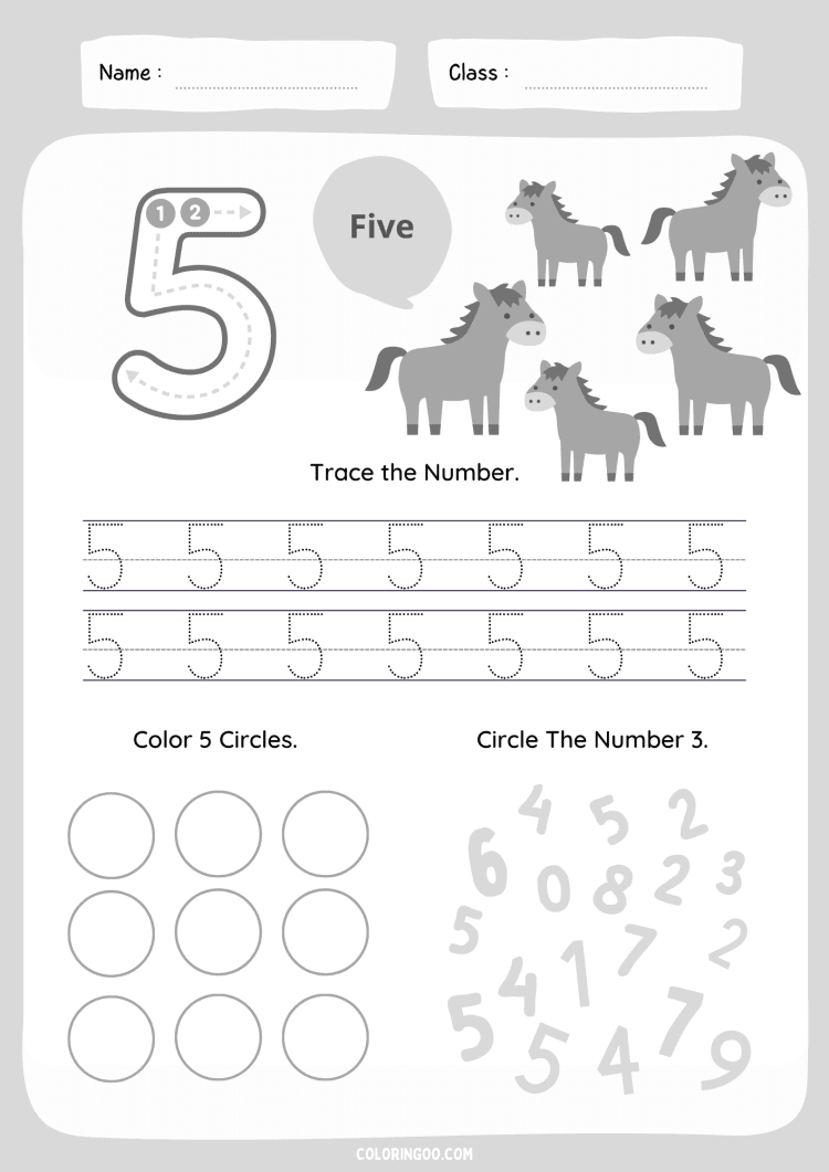 Number 5 Tracing Worksheet