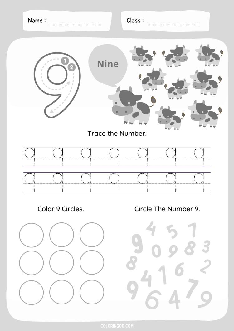 Number 9 Tracing Worksheet