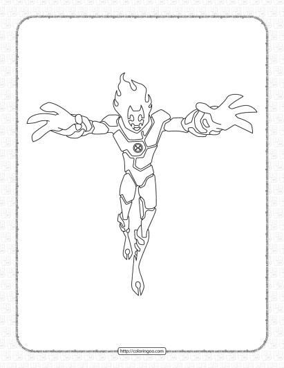 ben 10 heatblast pdf coloring page for kids