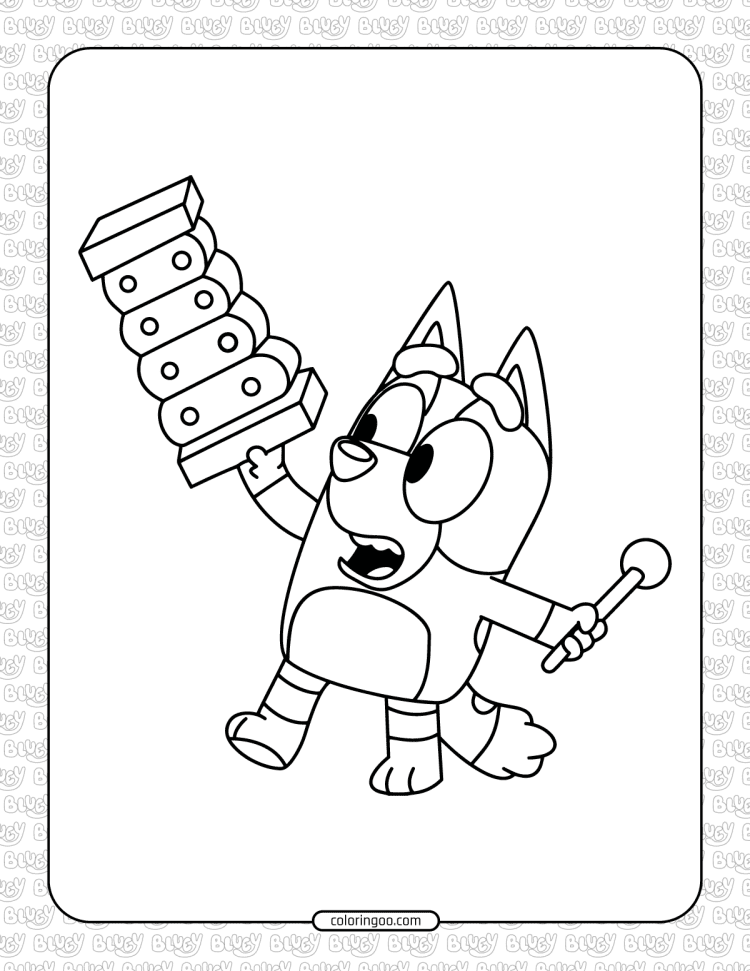 bluey bingo playing coloring page