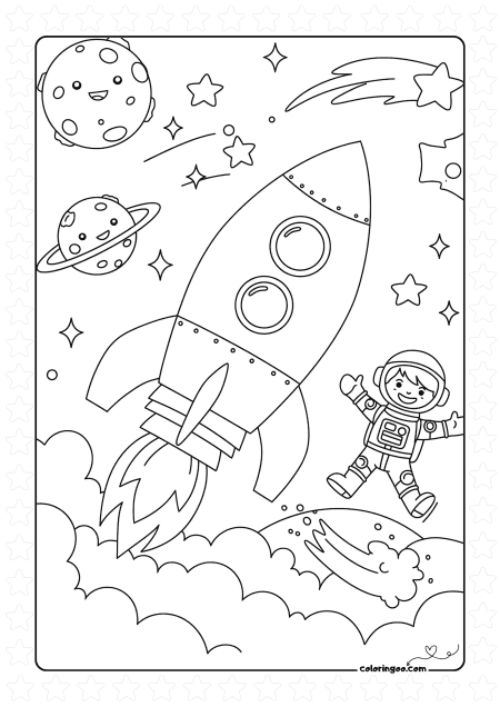 boy in the space coloring page