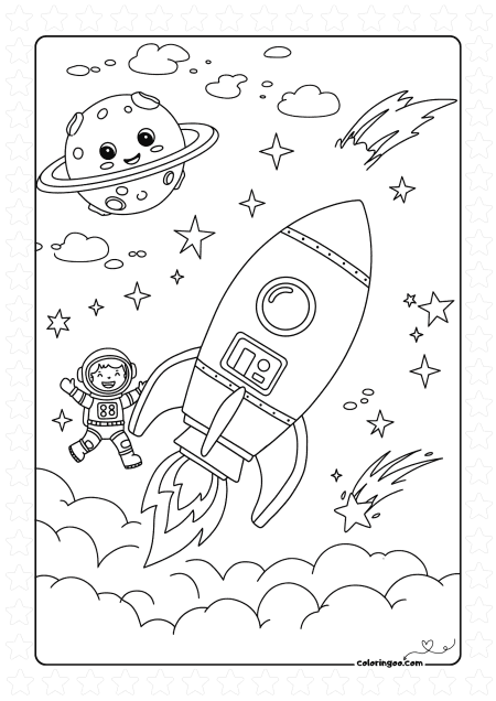 cute planet on the space coloring page