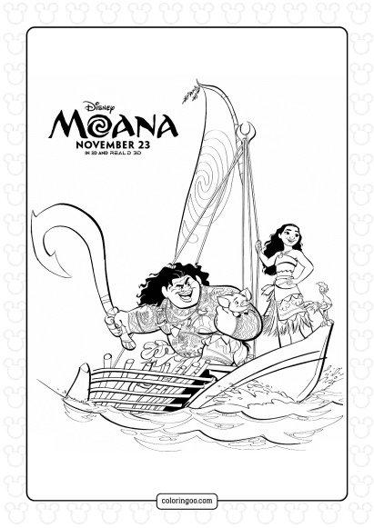 moana and maui in the boat