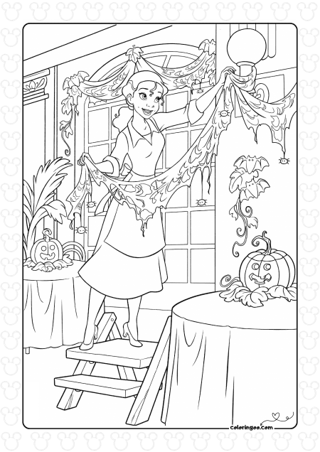 princess tiana halloween coloring page