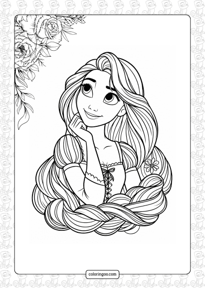 rapunzel with beautiful hairs coloring page