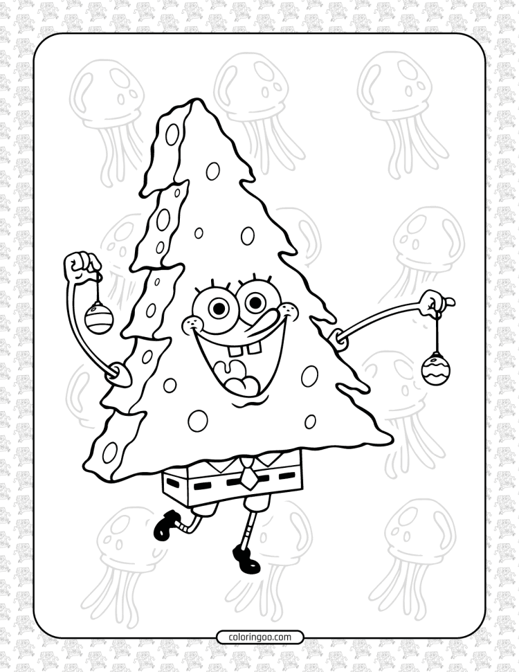 spongebob a christmas tree coloring page